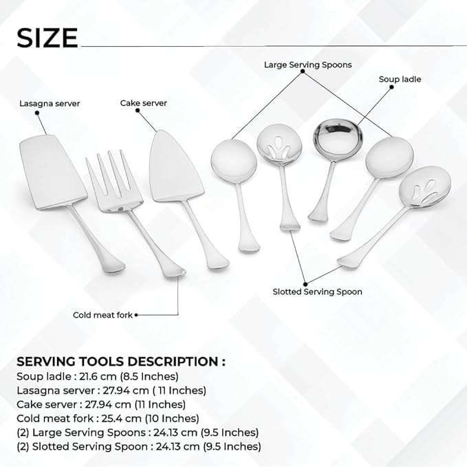 Avador짰 Premium Set of 8 Stainless Steel Hostess Serving Unitensil Tool Set for Weddings | Buffer | Party | Kitchen | Restaurants