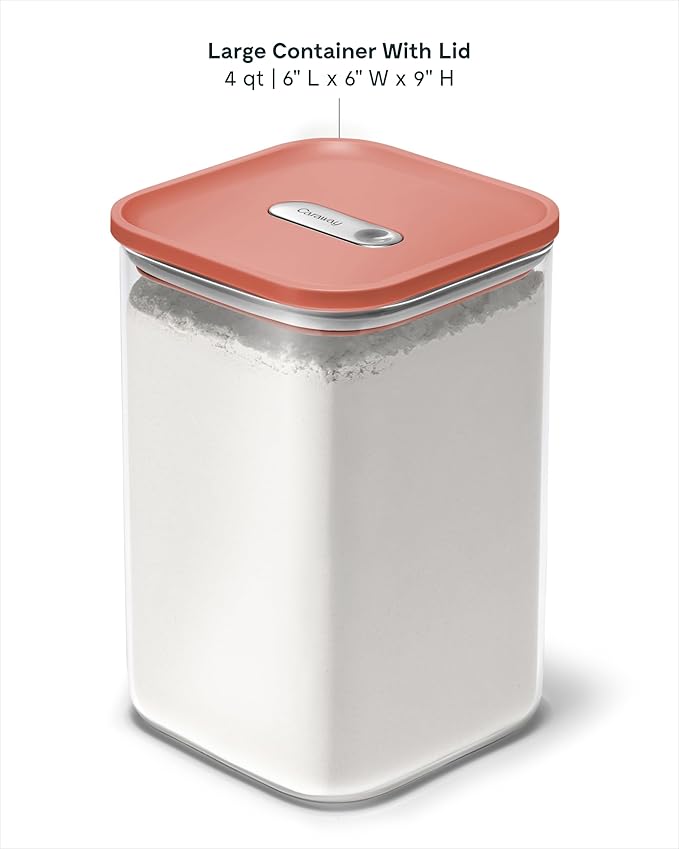 Caraway 4qt Glass Airtight Food Storage Container with Lid ??Non-Toxic, BPA-Free Kitchen Storage Container ??Stackable, Space-Saving Airtight Container for Dry Goods and More - Perracotta
