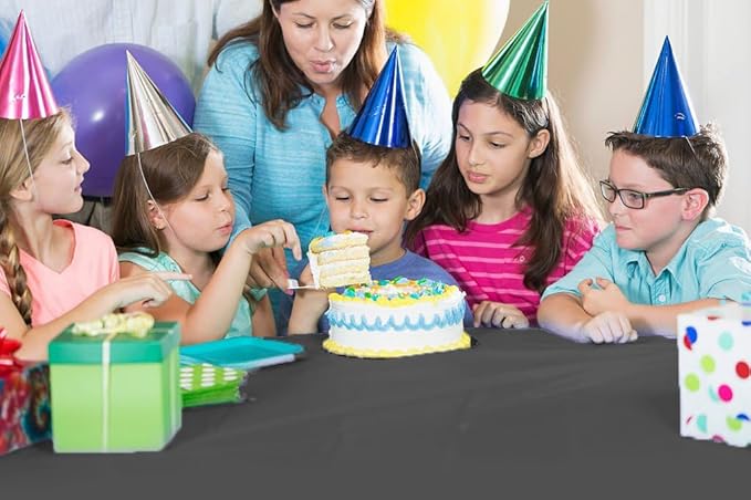 Party Solids 54 Inch X 100 Feet Black Plastic Table Cover Roll in A Cut - to - Size Box with Convenient Slide Cutter. Cuts Up to 12 Rectangle 8 Feet Plastic Disposable Tablecloths