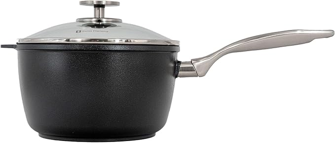Swiss Diamond Nonstick Hybrid Ceramic and Diamond-Infused Saucepan With Glass Lid, PFAS- and PFOA-free, Dishwasher & Oven Safe Up To 500 째F (3.2 Quart)