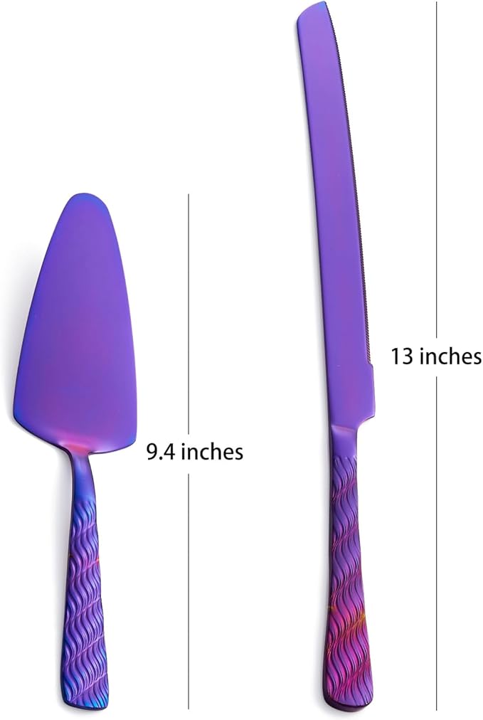 Purple Wedding Cake Knife and Server Set, Stainless Steel Cake Cutting Set, Cake Cutter and Pie Server for Wedding, Birthday, Party