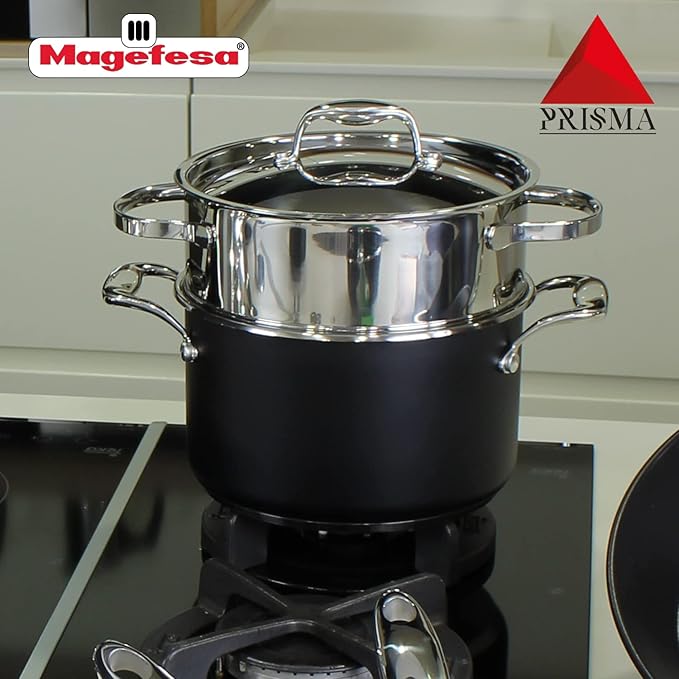 MAGEFESA Prisma ??7.9 inches steam pot with lid, made in 18/10 stainless steel, for all types of kitchens, INDUCTION, easy cleaning, dishwasher and oven safe up to 392쨘F