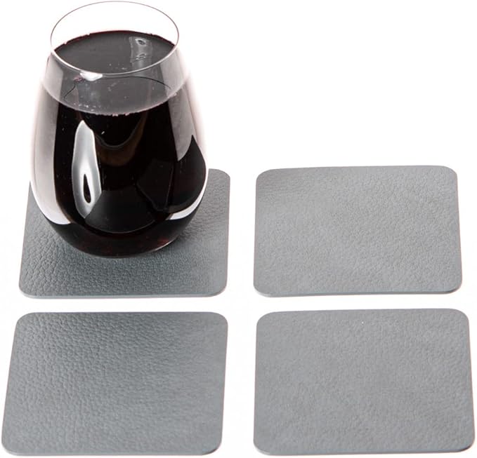 Nikalaz Set of 4 Placemats and 4 Coasters Made of Recycled Leather (18''x13'', Dirty Grey)