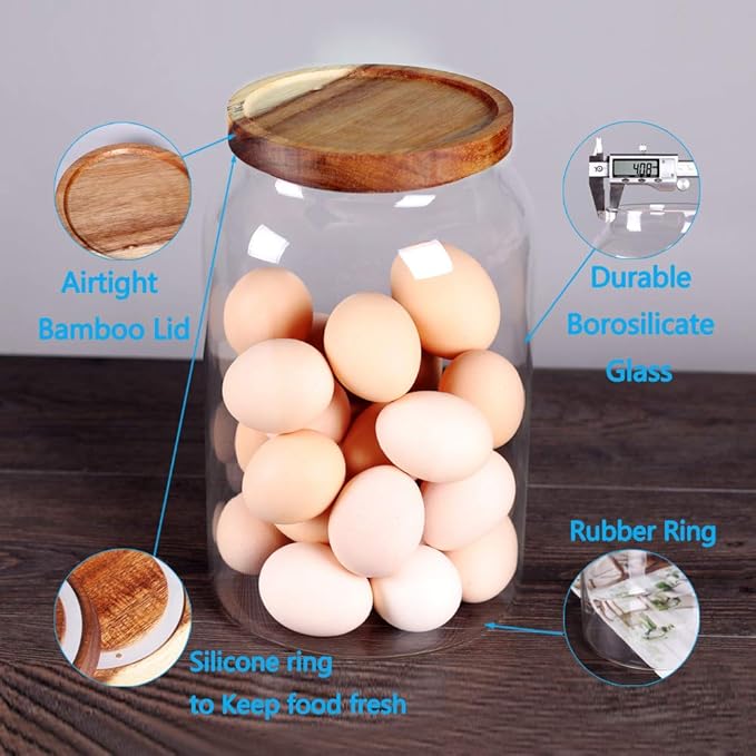 SAIOOL Egg Jar,kitchen canister竊?1 Gallon Large Glass Food Storage Jars with Airtight Lid, Clear