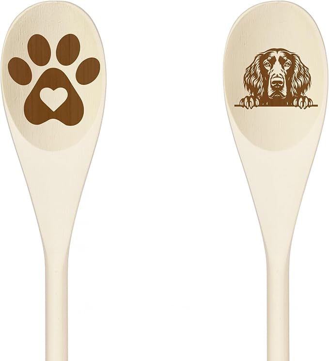 IRISH SETTER Wooden Spoons for Cooking, Serving or Decorative Kitchen Utensils Set Dog Lover Dog Mom/Dad Gift with Peeking Dog Designs, Paw Print and Dog Head, Kitchen Utensils Set of 2