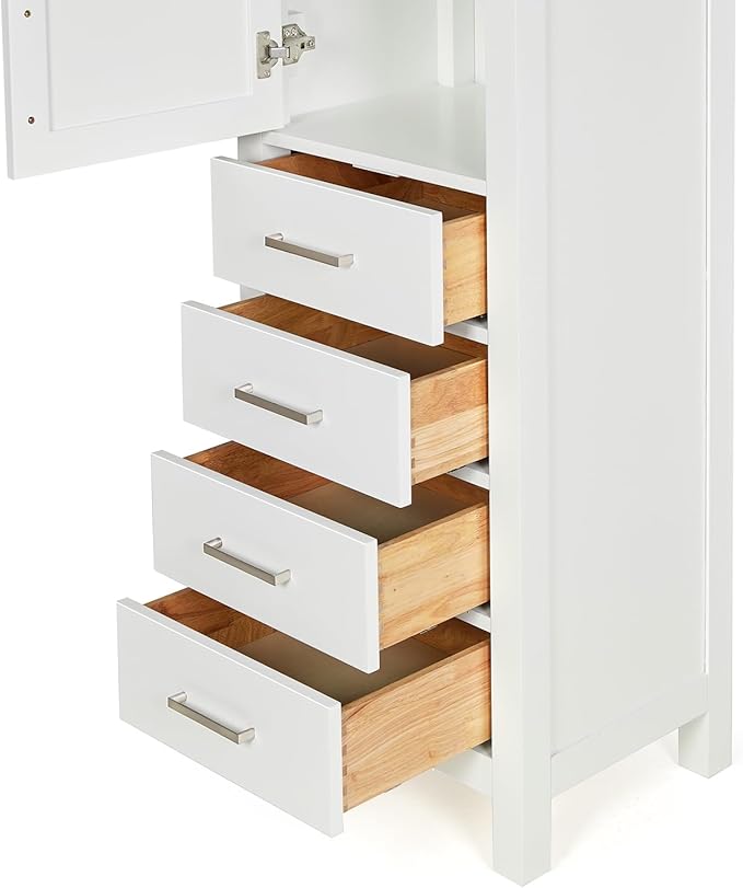ARIEL Cambridge Bathroom Storage Cabinet - Solid Hevea Wood and Fully Assembled for Long-Lasting Durability and Sophisticated Finish, Freestanding Linen Bathroom Cabinet - 65?쒱 x 20?쓂 x 16?쒭, White