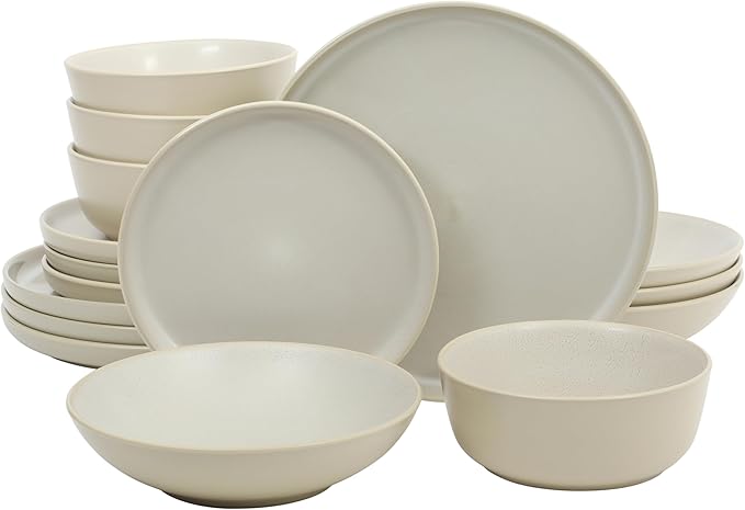 Gibson Elite Tribeca Loft 16-Piece Dinnerware Set ??Matte Cream and White Reactive Glaze Stoneware, Double Bowl Round Plates and Bowls ??Modern Neutral Tableware for 4, Dishwasher & Microwave Safe