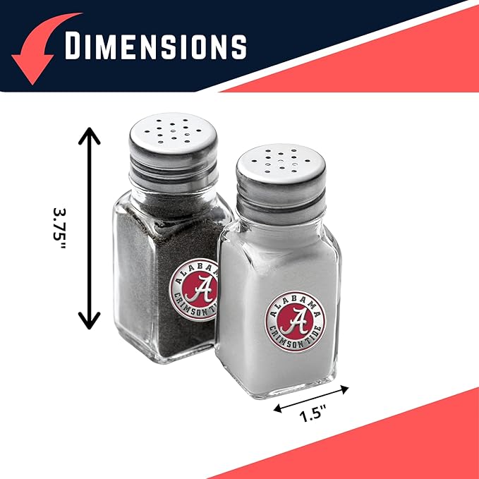 Heritage Pewter University of Alabama Crimson Tide Salt and Pepper Shaker Set of 2 Bottles | Expertly Crafted Pewter Glass