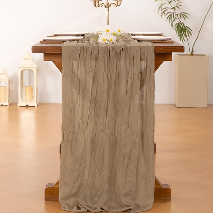 Socomi Nude Brown Cheesecloth Table Runner Fall Thanksgiving Boho Rustic Gauze 120 inch 10FT Cheese Cloth Runner for Wedding Party Baby Shower Birthday Home Decor Holiday Decorations