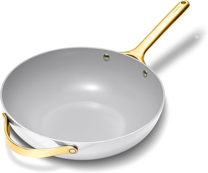 Caraway Non-Stick Stir Fry Pan - 12??Wok-Inspired Pan - Free From Forever Chemicals - High-Sloped Walls - Stainless Steel Handles - White