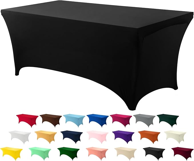 Utopia Kitchen 6FT Spandex Tablecloth [1 Pack, Black] 200 GSM Stretch, Fitted, Washable and Wrinkle Resistant Table Cloth Rectangle Cover for Trade Shows, Wedding, Parties [72Lx30Wx30H Inch]