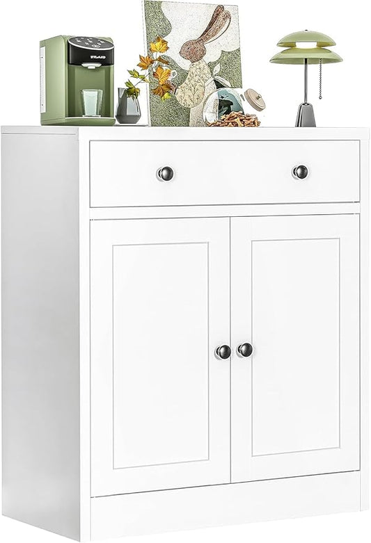 CJF Metal Buffet Cabinet, Coffee Bar Cabinet with Drawer & Adjustable Shelf, Sideboard Cabinets for Kitchen, Coffee Bar, Bathroom, Entryway, Home Office, Pantry-White