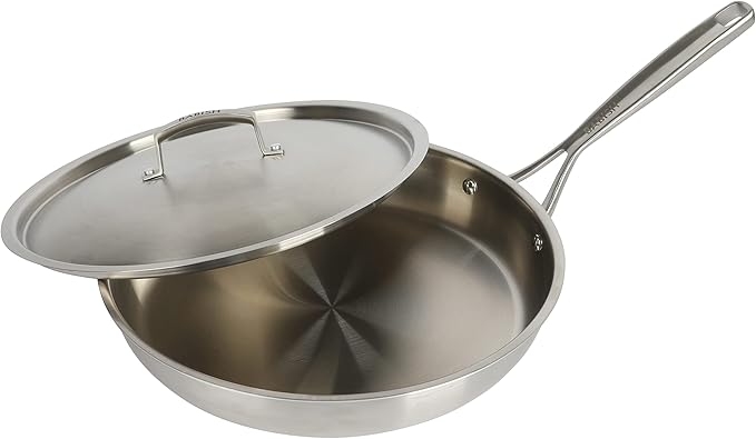 Babish 12-Inch Tri-Ply Stainless Steel Frying Pan with Lid ??Professional Grade Skillet for Searing, Saut챕ing & Even Heat Cooking