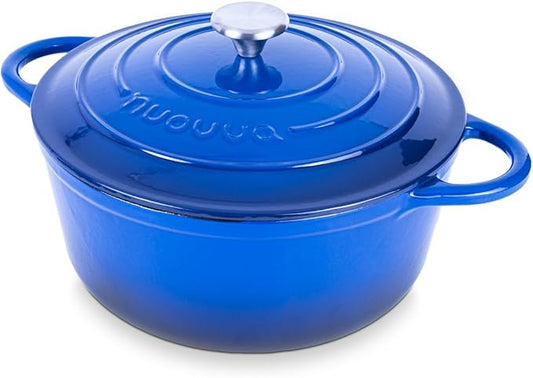 Nuovva Enamelled Cast Iron Dutch Oven Pot with Lid ??6.4 Quart Non Stick Casserole Pot ??Heavy Duty & Oven Safe up to 500째 F for Bread Baking, Braising, Stews, Roasting ??28cm Dark Blue