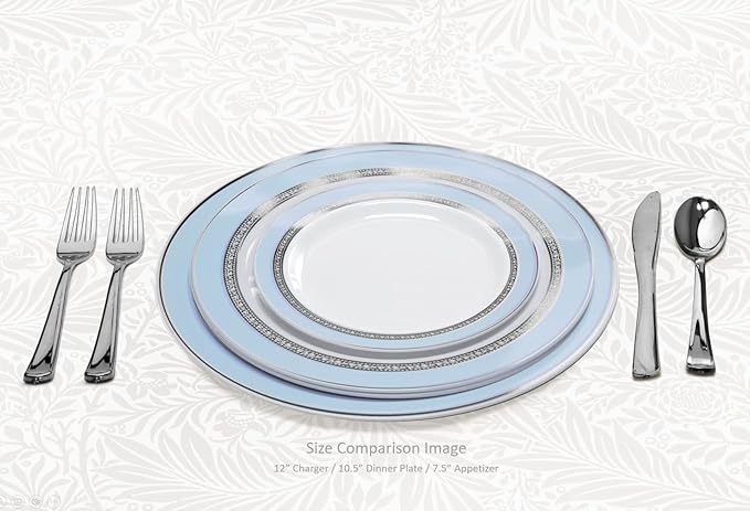 " OCCASIONS " 40 Piece Chargers pack Wedding Party 12'' Disposable Plastic Charger Plates/Chargers (Ritz Blue & Silver)