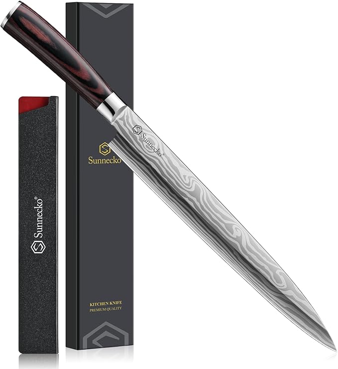 Sunnecko 10.5 inch Sashimi Knife,High Carbon Stainless Steel Japanese Sushi Knives,Yanagiba Knife with Knife Sheath and Gift Box