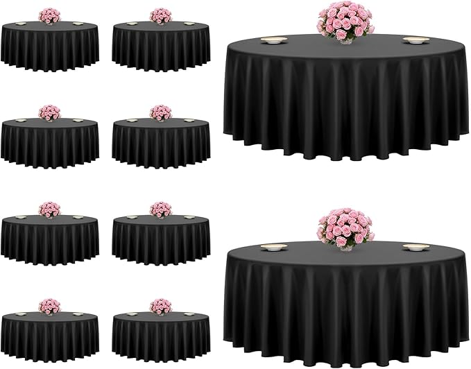 VEVOR Black Round Tablecloths 10 Pack, 120 Inches in Diameter, Stain- & Wrinkle- Resistant, Machine Washable Table Clothes, Polyester Fabric Table Covers for Wedding, Party, Banquet, Formal Events