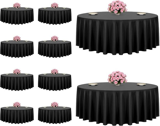 VEVOR Black Round Tablecloths 10 Pack, 120 Inches in Diameter, Stain- & Wrinkle- Resistant, Machine Washable Table Clothes, Polyester Fabric Table Covers for Wedding, Party, Banquet, Formal Events