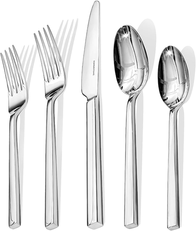 KINGSTONE Silverware Set, 60-Piece Flatware Cutlery Set Premium Stainless Steel, Service for 12, for Kitchen, Home, Wedding, Party, Mirror Polished and Dishwasher Safe