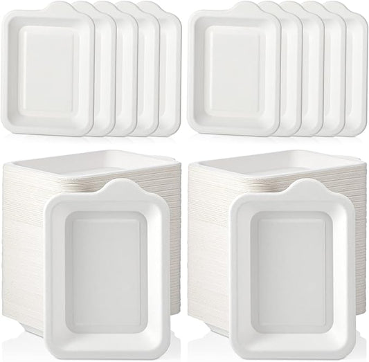 Remerry 300 Pcs Small 4 Inch Paper Plates Bulk Disposable Plates Paper White Square Dessert Cake Party Snack Sugarcane Bagasse Fiber Wedding Birthday Dinner Graduation Pet Feeding (4.13 x 5.51 Inch)