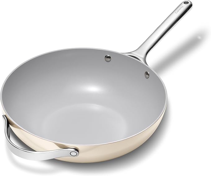 Caraway Non-Stick Stir Fry Pan - 12??Wok-Inspired Pan - Free From Forever Chemicals - High-Sloped Walls - Stainless Steel Handles - Cream