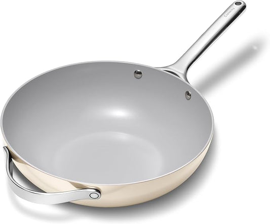 Caraway Non-Stick Stir Fry Pan - 12??Wok-Inspired Pan - Free From Forever Chemicals - High-Sloped Walls - Stainless Steel Handles - Cream