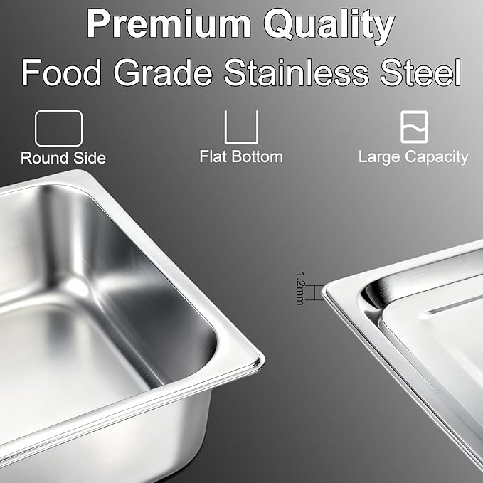 VOISEN 2 Pack Hotel Pans,1/1 Size 4" Deep,Anti-Jamming Steam Pan,Commercial Stainless Steel Pan, Steam Table Pans Full Size