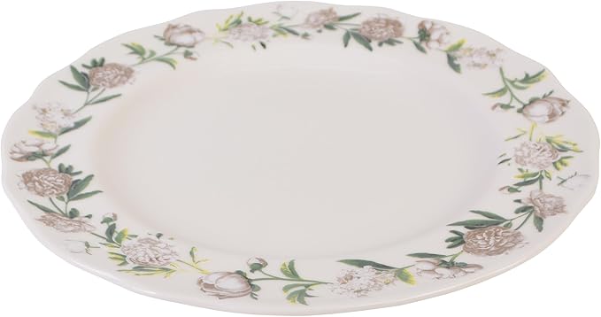 222 Fifth Luxe Peony Neutral Porcelain 12-Piece Dinnerware Set ??Service for 4, Includes Dinner Plates, Salad Plates & Cereal Bowls, Glossy Finish, Dishwasher Safe, for Daily Dining & Entertainment