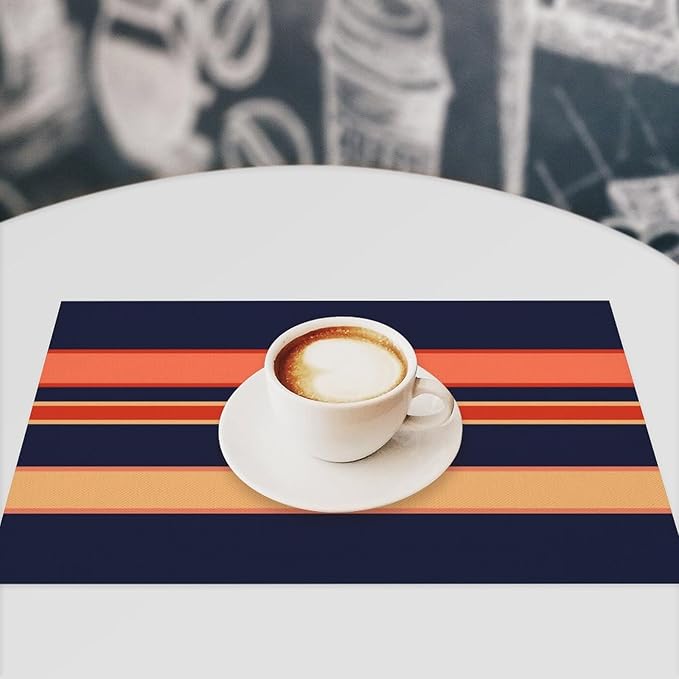 Modern Navy Coral Mango Orange Mustard Yellow Placemat, Set of 4 Heat Resistant PVC Place Mats for Kitchen Table