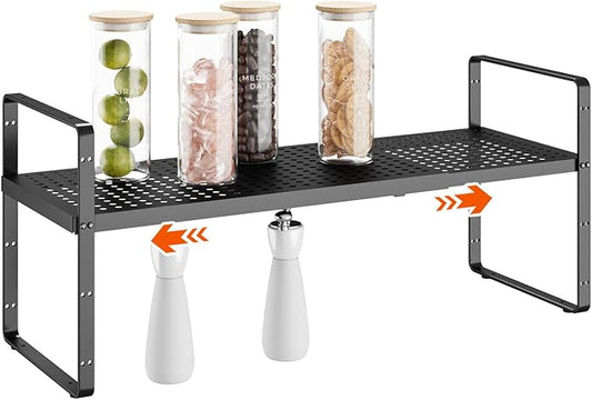 16.5-27?쇺셂 Expandable Cabinet Countertop Shelf Organizer, Stackable Metal Shelves, Kitchen Organizers and Storage, Black Storage Spice Rack for Pantry and Cupboard