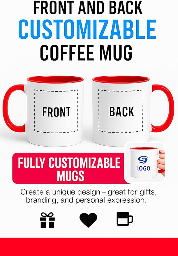 Personalized Coffee Mug | Custom Photo, Text, or Logo Cup (11oz, Red Rim, Inner, and Handle) |Dishwasher & Microwave Safe |Unique Gift for Men & Women ?밫aza Personalizada
