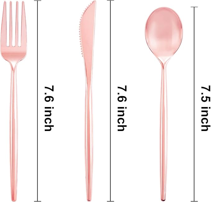 SUT 150Pcs Rose Gold Plastic Silverware, Disposable Cutlery Set, Heavy Duty Plastic Flatware Set竊똃isposable Rose Gold Utensils Include 50 Forks,50 Spoons, 50 Knives Perfect for Party