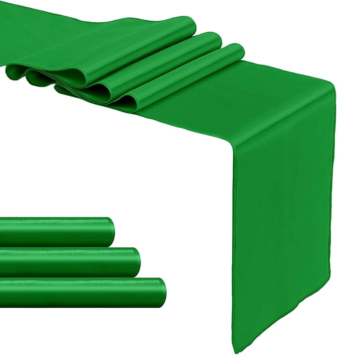 4-Pack Emerald Green Satin Table Runner 12 x 108 Inch Long Bright and Smooth Silk Fabric Table Runner for Wedding Banquet Birthday Party Decoration