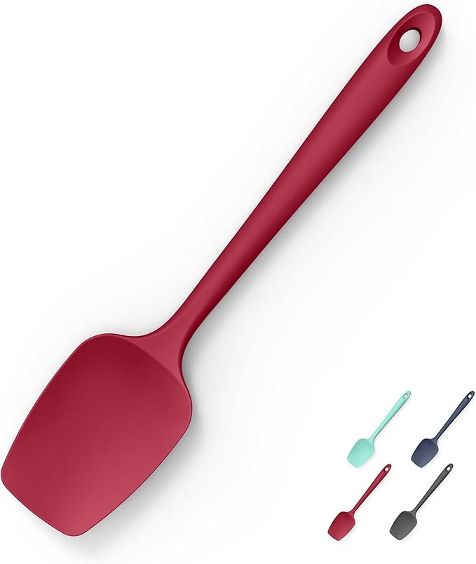 Heat Resistant Silicone Spoon Spatula, Doosu 600째F High Temp Flexible Cooking Spoons Kitchen Rubber Spoonula Scratch-Proof for Mixing Stirring Scraping Serving Non-Stick Cookware (11.4in, Red)