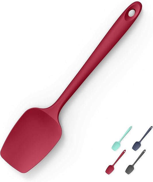Heat Resistant Silicone Spoon Spatula, Doosu 600째F High Temp Flexible Cooking Spoons Kitchen Rubber Spoonula Scratch-Proof for Mixing Stirring Scraping Serving Non-Stick Cookware (11.4in, Red)