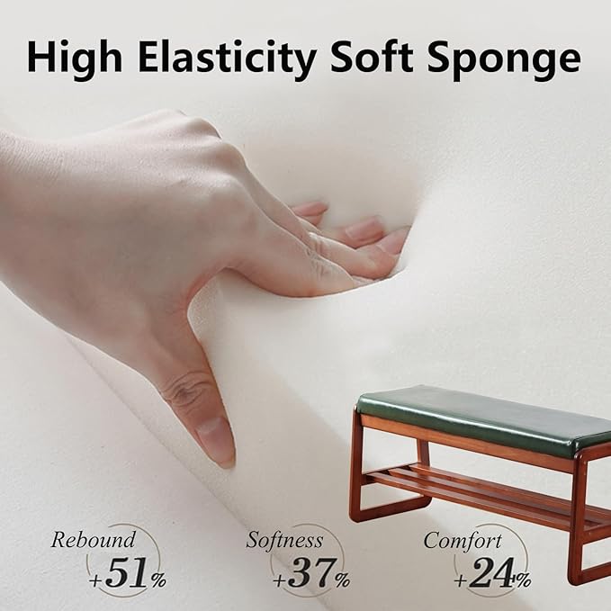 SOBIBO Solid Wood Shoe Bench, 2-Tier Wooden Entryway Bench, Modern Shoe Rack with Faux Leather Cushion for Hallway, Living Room (Green, 31.5'')