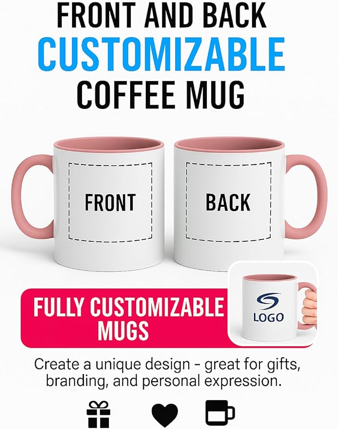 Personalized Coffee Mug | Custom Photo, Text, or Logo Cup (11oz, Pink Rim, Inner, and Handle) |Dishwasher & Microwave Safe |Unique Gift for Men & Women ?밫aza Personalizada