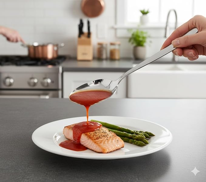 8 inch Kunz Small Sauce Spoon Regular, 18/10 Stainless Steel Solid Chef Spoon Dishwash Safe (Small Regular)