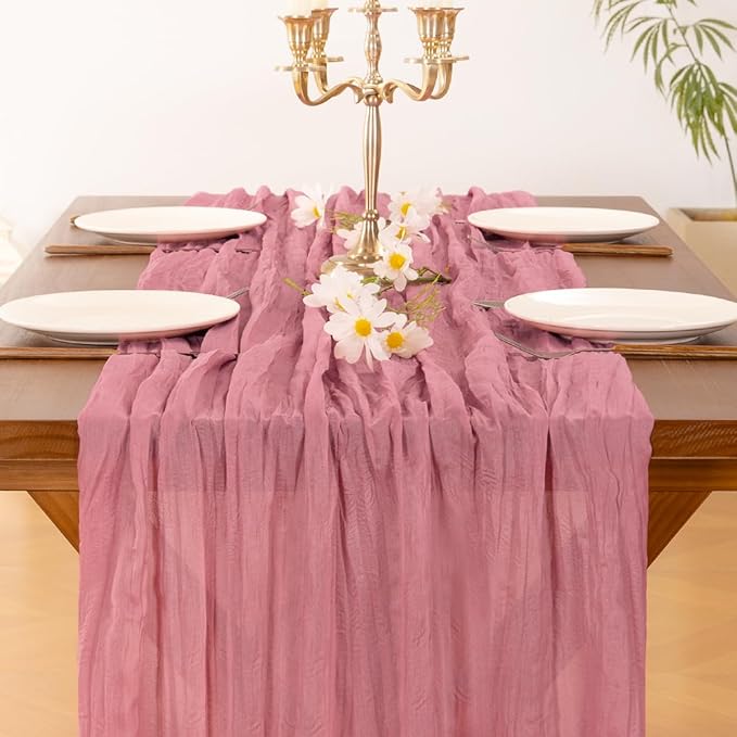 Socomi 6pcs Mauve Valentine's Day Cheesecloth Table Runner Boho Rustic Gauze 120 inch 10FT Cheese Cloth Runner for Wedding Party Baby Shower Birthday Home Decor Holiday Decorations