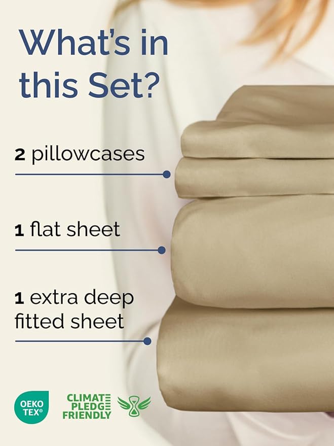 Extra Deep Pocket Full Sheets - 4 Piece Breathable & Cooling Bed Sheets - Hotel Luxury Bed Sheet Set - Soft, Wrinkle Free & Comfy - Easily Fits Extra Deep Mattresses - Deep Pocket Beige Sheets Set
