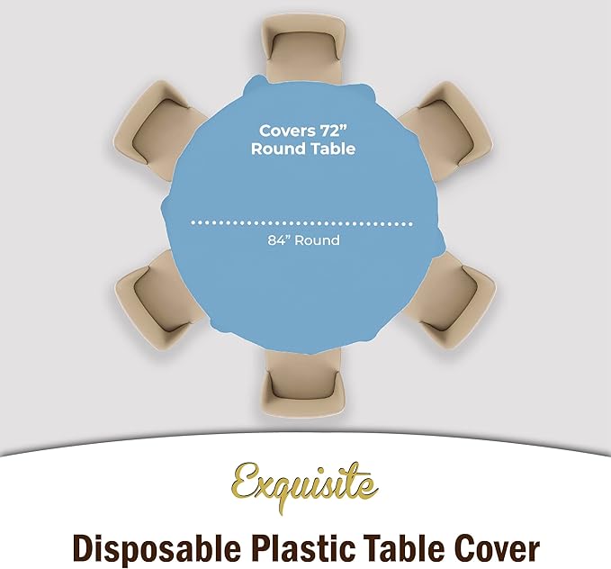 Party Solids 6-Pack Premium Plastic Tablecloth 84in. Round Plastic Table Cover - Light Blue