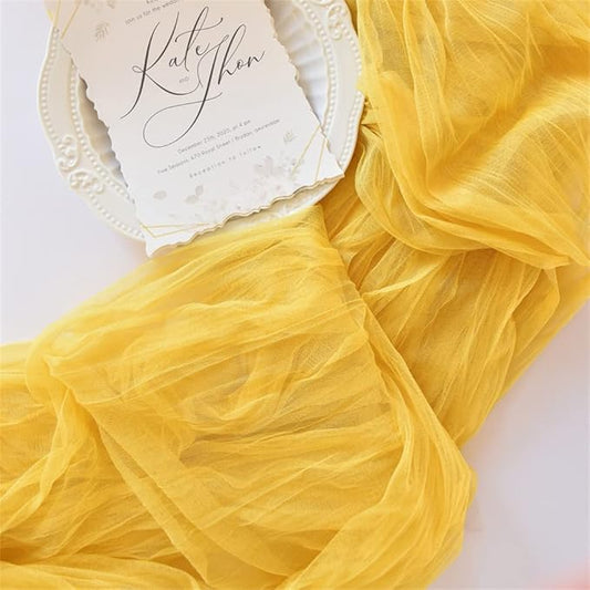 Joanlody Yellow Cheesecloth Table Runner Spring Easter 10Ft Rustic Gauze Boho Cheese Cloth Table Runner for Wedding Bridal Baby Shower Decoration