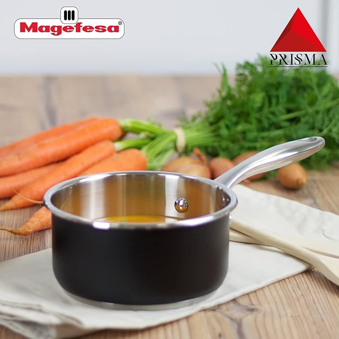 MAGEFESA Prisma - 6.3 inches Saucepan, made in 18/10 stainless steel, for all types of kitchens, INDUCTION, easy cleaning, dishwasher and oven safe up to 392쨘F