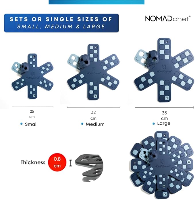 Dual-Use Silicone Pan Protectors for Stacking & Trivets for Hot Dishes | Silicone Trivet Mat | Perfect Pot and Pan Protectors for Stacking | Cookware Protectors for Stacking (6PCS-BLU/BLU)