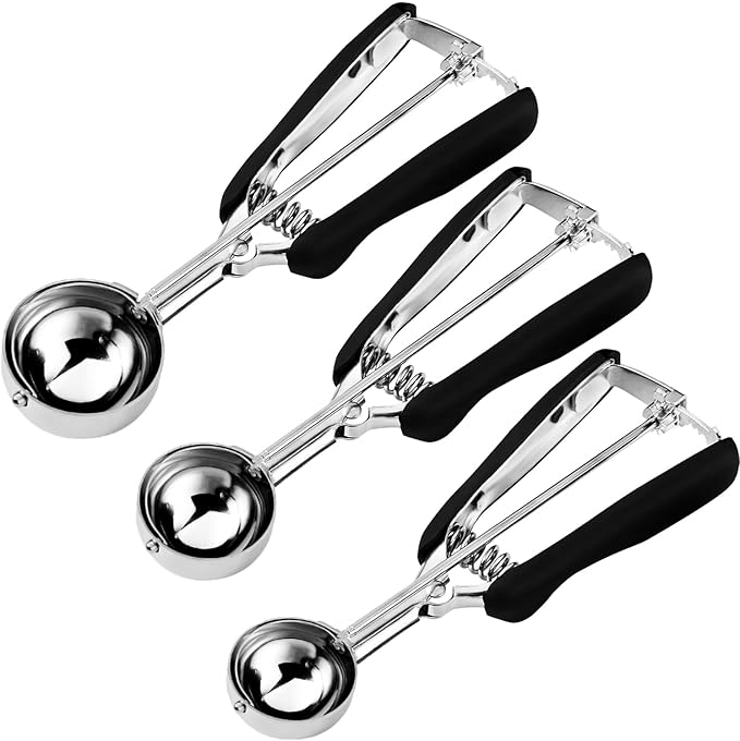 Cookie Scoop Set, Include 1 Tbsp/2 Tbsp/3 Tbsp, Cookie Scoops for Baking Set of 3, 18/8 Stainless Steel, Good Grip, Non-Slip, For Cookies Cupcake Muffin Ice Cream waffle