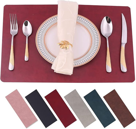 Faux Leather Eco-Friendly Kitchen Placemats with Rounded Corners Set of 4,Washable&Wipeable Place Mats,Waterproof&Stain Resistant Table Mats,Heat-Resistant,Non-Slip(Red,4)
