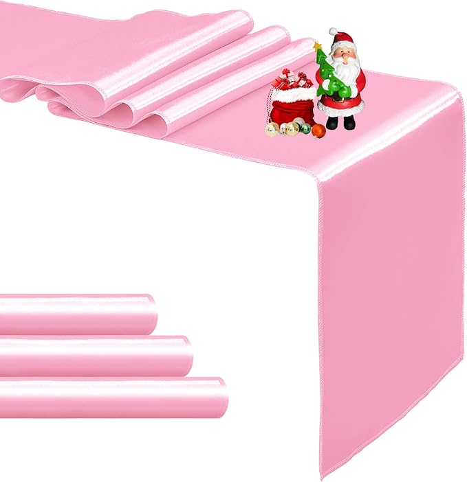 4-Pack Pink Satin Table Runner 12 x 108 Inch Long Bright and Smooth Silk Fabric Table Runner for Wedding Banquet Birthday Party Decoration