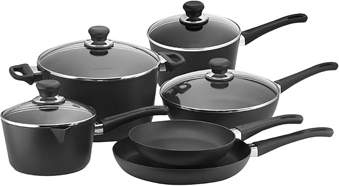 Scanpan Classic 10 Piece Cookware Set ??Compatible with Gas and Electric Stovetops, Metal Utensil Safe, Oven Safe to 500째F, Dishwasher Safe, Black