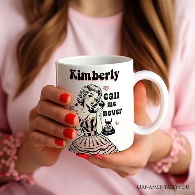 OrnamentallyYou Personalized Valentine Mug (Retro Anti-Valentine Pinup Girl Personalized Mug, Call Me Never Funny Gift With Custom Name)