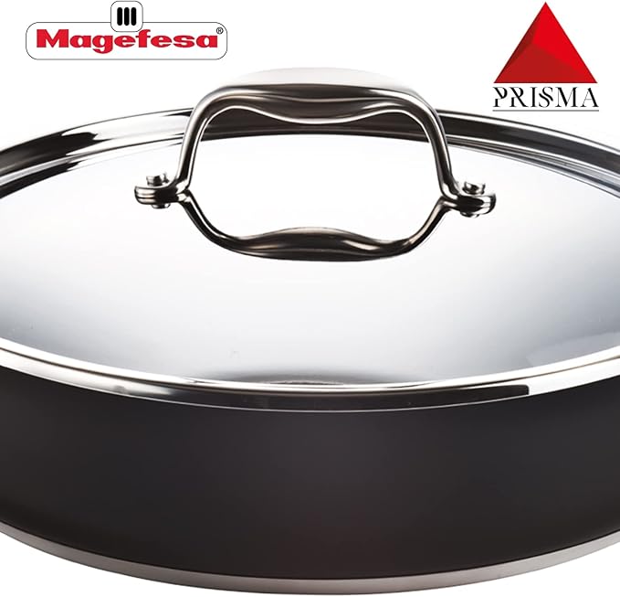 MAGEFESA Prisma 11-inch Braiser with Lid, made in 18/10 Stainless Steel, for All Types of Stovetops, including INDUCTION, Easy Cleaning, Dishwasher and Oven Safe up to 392쨘C